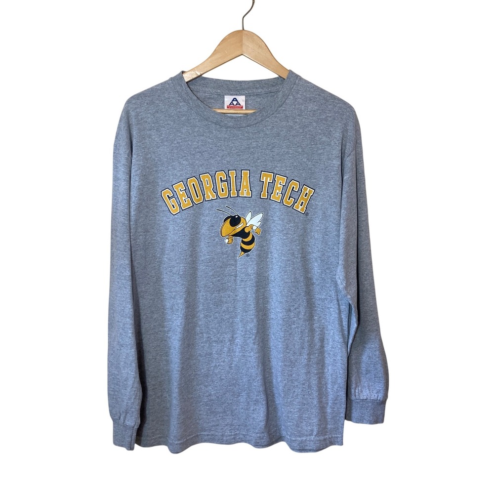 Alstyle Georgia Tech Yellow Jackets Long Sleeve T-Shirt Gray Mens Large Buzz